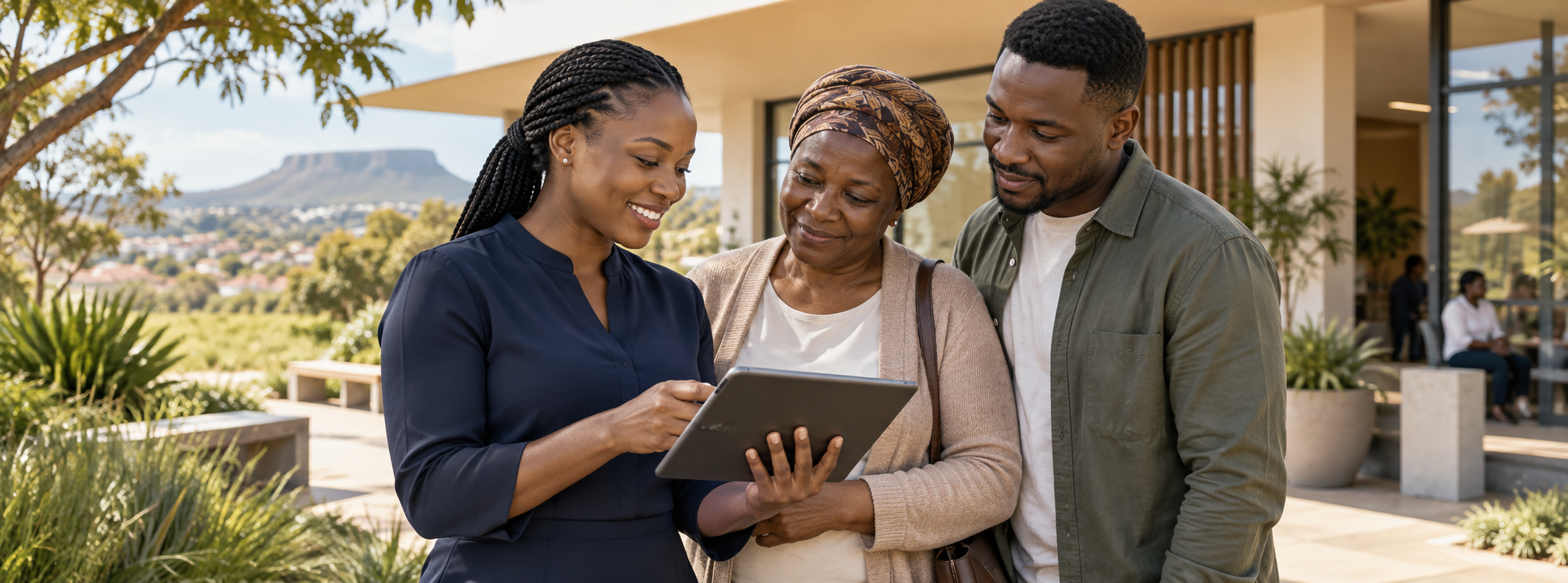 Colleagues sharing information with a client